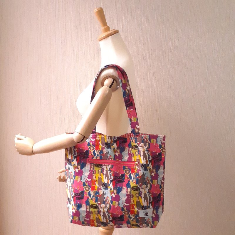 ピンク　カラフル　トートバッグ　はで　おもしろい　肩かけバッグ　大きいバッグ　人物　有名人　ビビッド - トートバッグ・ハンドバッグ - コットン・麻 ピンク