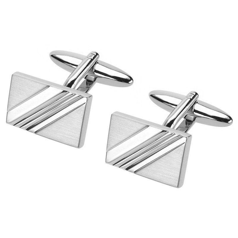 Brush Silver with Concave Stripes Cufflinks - กระดุมข้อมือ - โลหะ สีเงิน