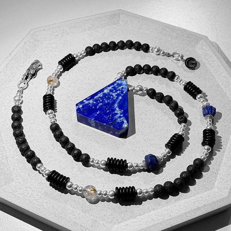 Afghanistan triangle lapis lazuli silver rope chain - สร้อยคอ - เครื่องประดับพลอย 