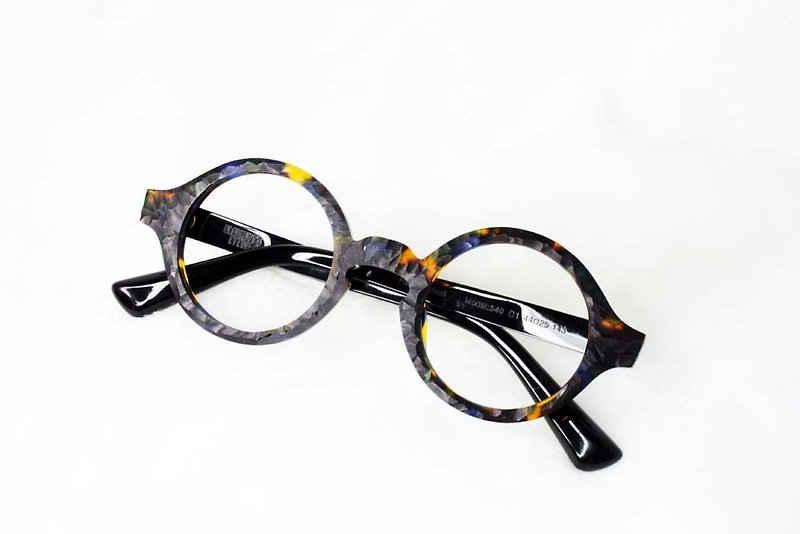 540-C1 Amber Color Round Oval Shape eyeglasses frame eyewear Handmade in Japan - Glasses & Frames - Other Materials Multicolor