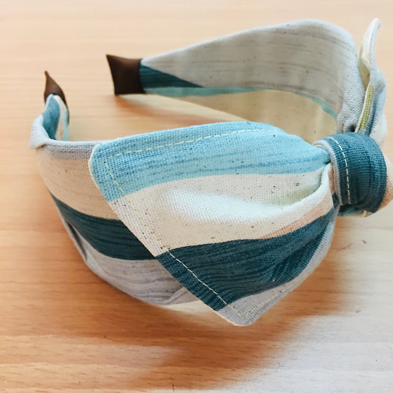 MOYA wide handmade headband vermicelli - เครื่องประดับผม - ผ้าฝ้าย/ผ้าลินิน สีน้ำเงิน
