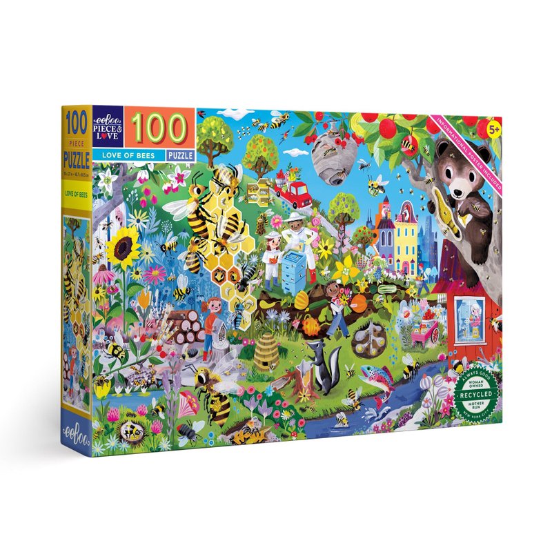 eeBoo 100 Piece Puzzle- Love of Bees 100 Piece Puzzle Bee Love - เกมปริศนา - กระดาษ หลากหลายสี