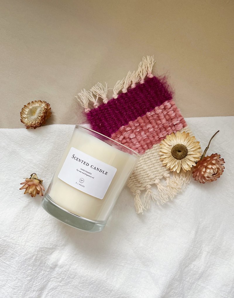 Wood core soy Wax scented candle x handmade woven coaster [Taipei venue] - Candles/Fragrances - Wax 