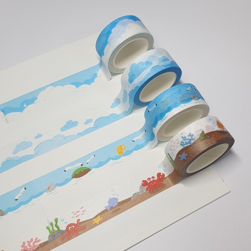 sea masking tape (4type) - Washi Tape - Other Materials Blue