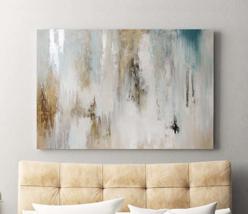 Blue gray beige abstract | Bedroom paintings warm colors | Instant 4 - 壁貼/牆壁裝飾 - 棉．麻 咖啡色