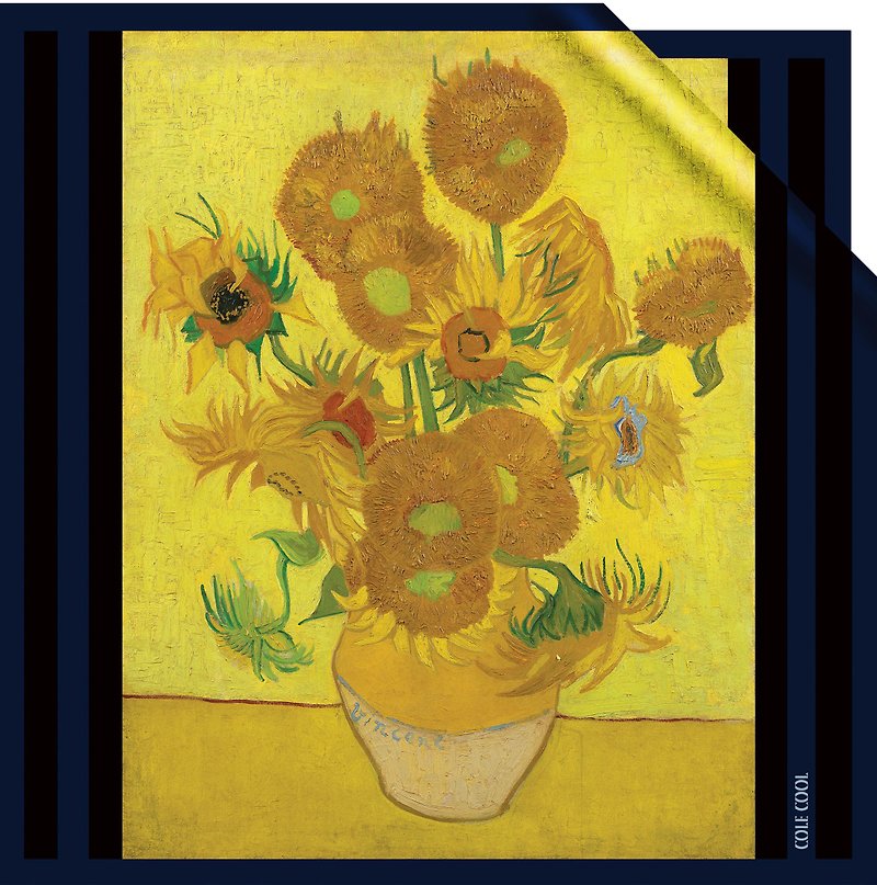 【Sunflowers】真絲圍巾 名畫絲巾 真絲頭巾 梵高 藝術 真絲頭巾 - 絲巾 - 絲．絹 橘色