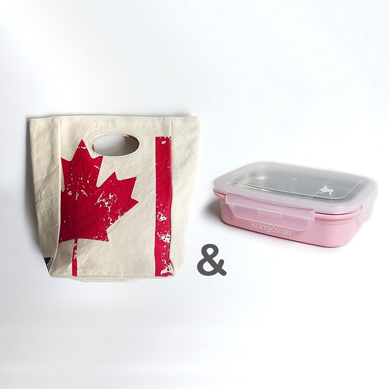 【Goody Bag】fluf-楓葉之國午餐袋+Kangovou不銹鋼雙層餐盒 - 手提包/手提袋 - 其他材質 
