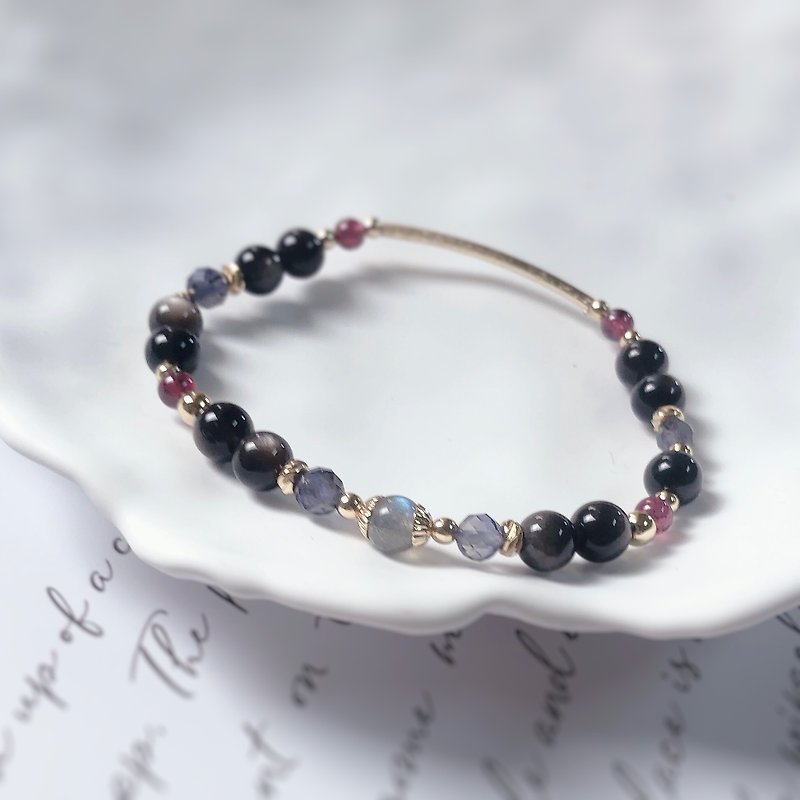 Silver Stone, heideite, purple tooth black, labradorite natural stone bracelet - สร้อยข้อมือ - คริสตัล 