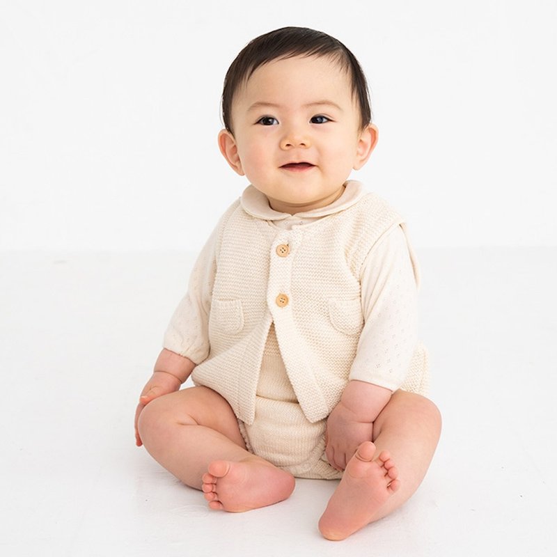 [NEW ARRIVAL!!] Y-1388 100% organic cotton knit vest, suitable for height 50-60cm, made in Japan - Coats - Cotton & Hemp White