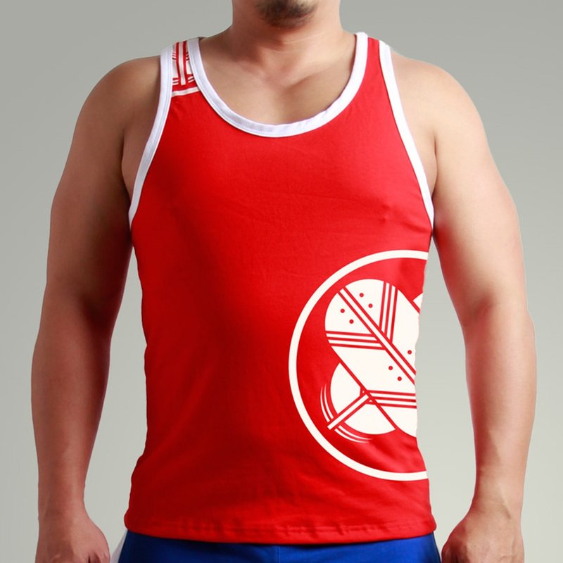 ベスト_サムライエンブレム（レッド） - ベスト メンズ - コットン・麻 レッド