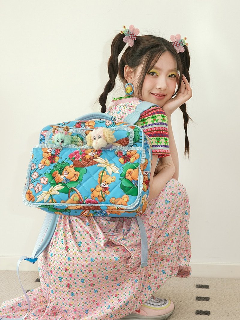 Blue bear bed lace backpack computer bag does not include pendants - กระเป๋าเป้สะพายหลัง - วัสดุอื่นๆ หลากหลายสี