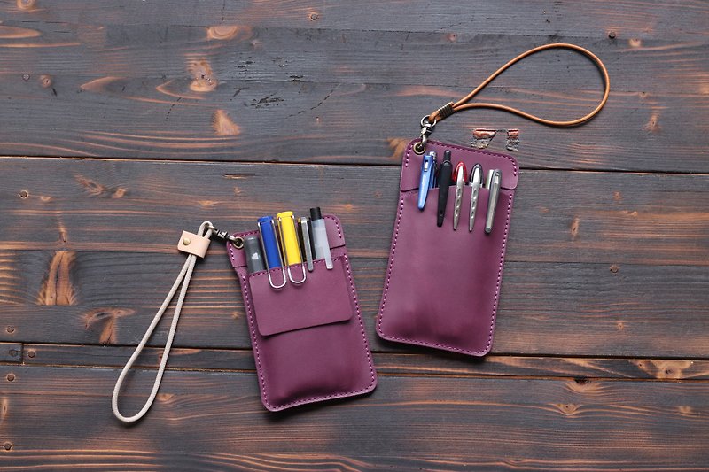皮革醫生袍筆袋│口袋型筆袋│葡萄紫 - 筆盒/筆袋 - 真皮 紫色