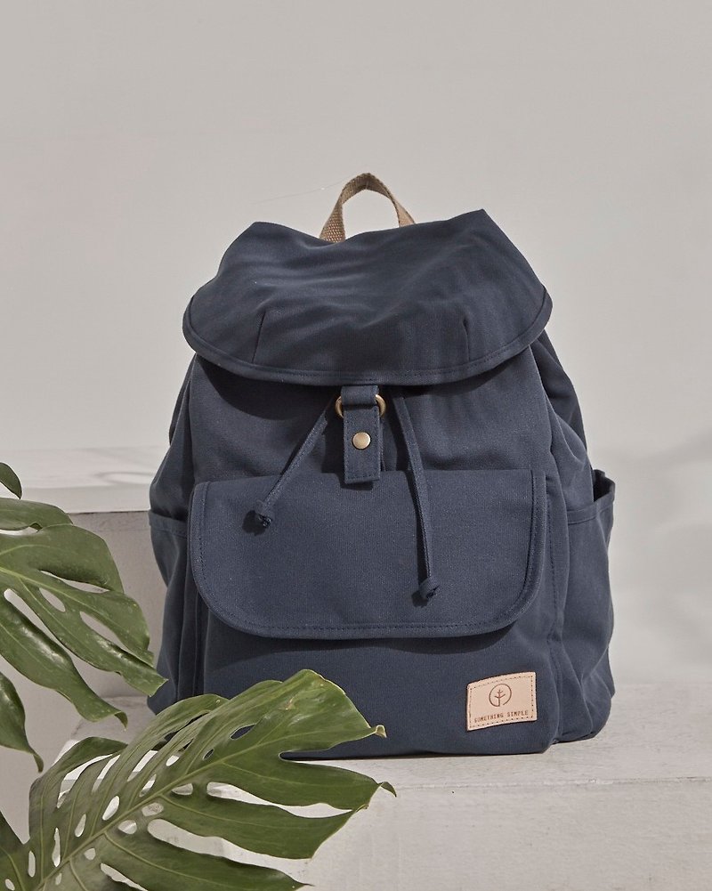 GET AWAY  - canvas backpack with front pocket (navy) - Backpacks - Cotton & Hemp Blue