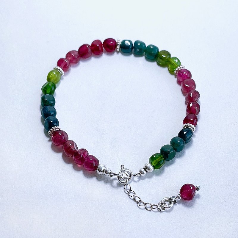 Gemstone Natural Ore Colored Tourmaline 925 Sterling Silver Bracelet - Bracelets - Gemstone Multicolor