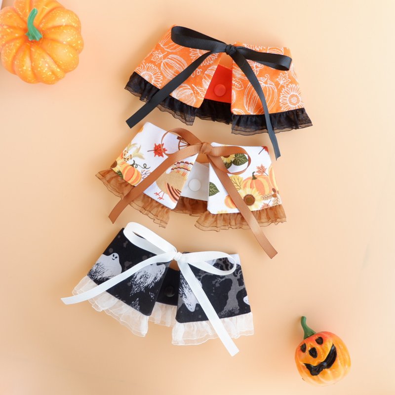 不気味なパーティーよだれかけ - ハロウィン ペット スカーフ犬用・猫用 3柄 フリーサイズ - 洋服・帽子 - コットン・麻 オレンジ