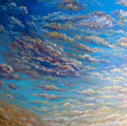 油絵空風景画『夕日と雲』絵画油彩F4号