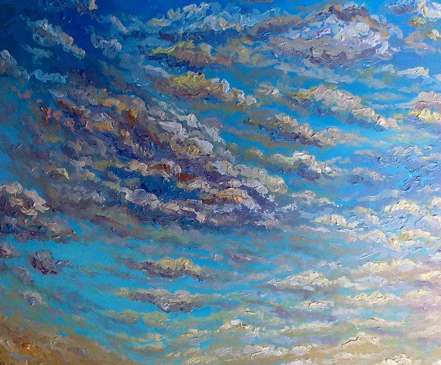 油絵　空　風景画　『夕日と雲』　絵画　油彩　F4号風景画