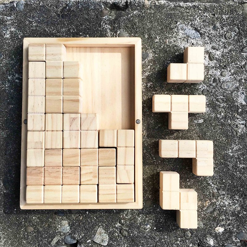 Puzzle blocks, Tetris, jigsaw, building blocks, four in one gameplay - Kids' Toys - Wood 