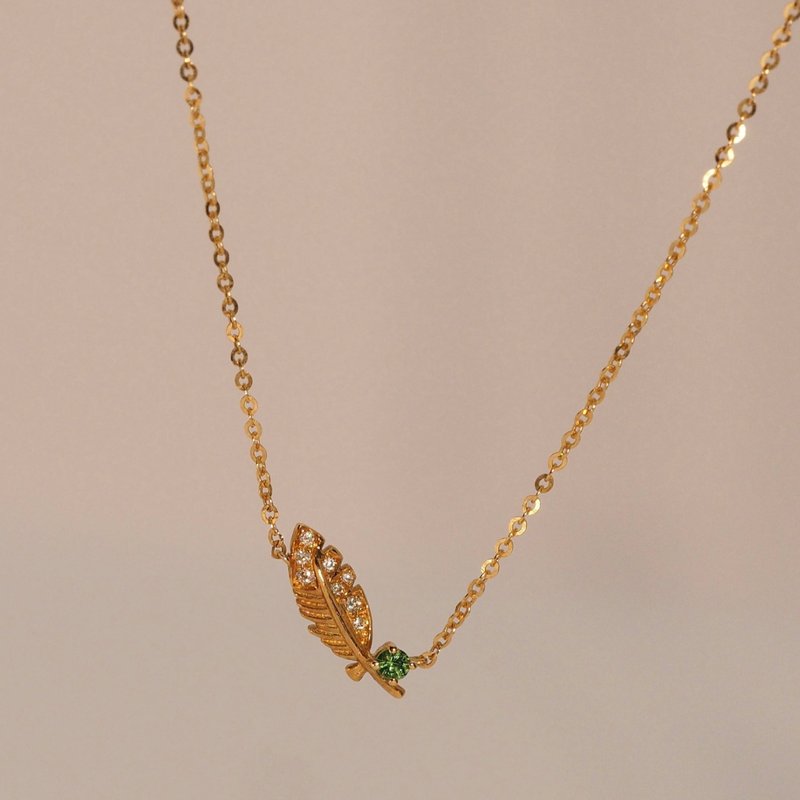 Tsavorite Feather Diamond Necklace - Necklaces - Precious Metals 