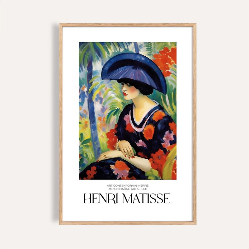 午後綠影與藍帽女 Lady in Blue Hat / 馬諦斯風格現代插畫掛畫 - 海報/掛畫/掛布 - 紙 