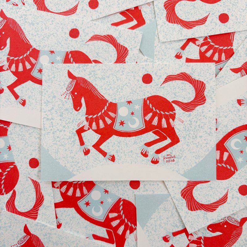 2026年生肖馬插畫明信片【5張套組】 - 卡片/明信片 - 紙 紅色