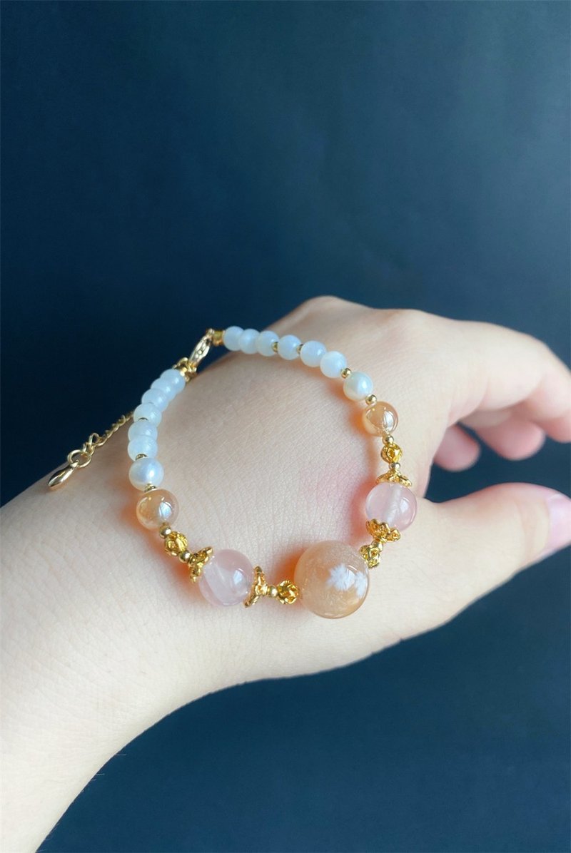 【售出】櫻花瑪瑙 粉晶 白月光 珍珠 設計款 禮物 天然石 水晶 - 手鍊/手環 - 水晶 粉紅色