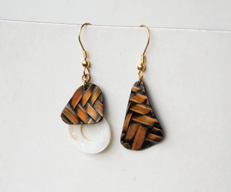 Twins-Basketball Lacquerware Ear Jewelry - ต่างหู - ไม้ไผ่ สีส้ม