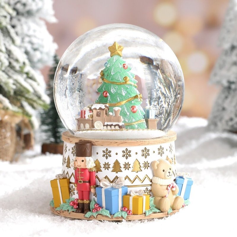 クリスマスフェアリーナイト（プラチナライト）オルゴールスノードーム クリスマスツリー 汽車 くるみ割り人形 プレゼント交換 - 置物 - ガラス 