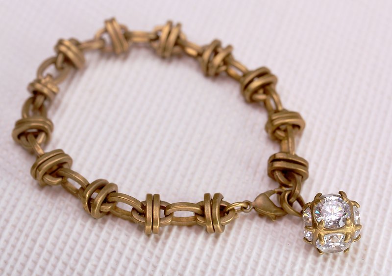 Bracelet  Brass Chain  with Gemstone Glob Pendant - Bracelets - Gemstone Black