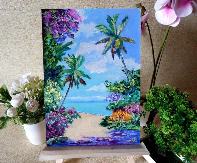 南国　ヤシの木　原画　オリジナル　トロピカル　手描き　油絵 南国 油絵 ヤシの木 ハワイ 原画 手描きの通販 by meari's shop