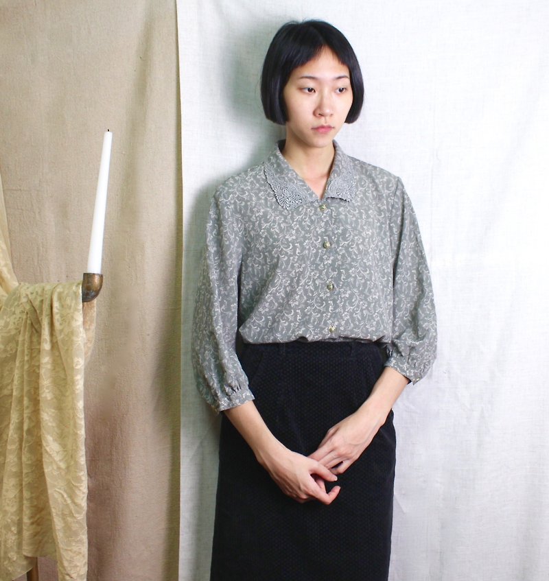 FOAK Antique North Korea Vintage Grey Carved Shirt - Women's Shirts - Other Materials 
