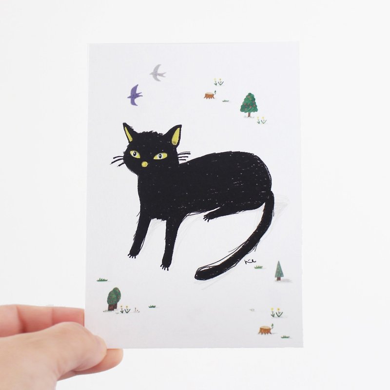 Spoiled Black Cat in forest postcard - Cards & Postcards - Paper Black