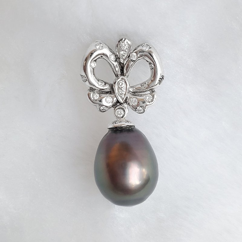 [Maven Expert Jewelry] Tahitian Black Pearl Diamond Pendant - สร้อยคอ - ไข่มุก 