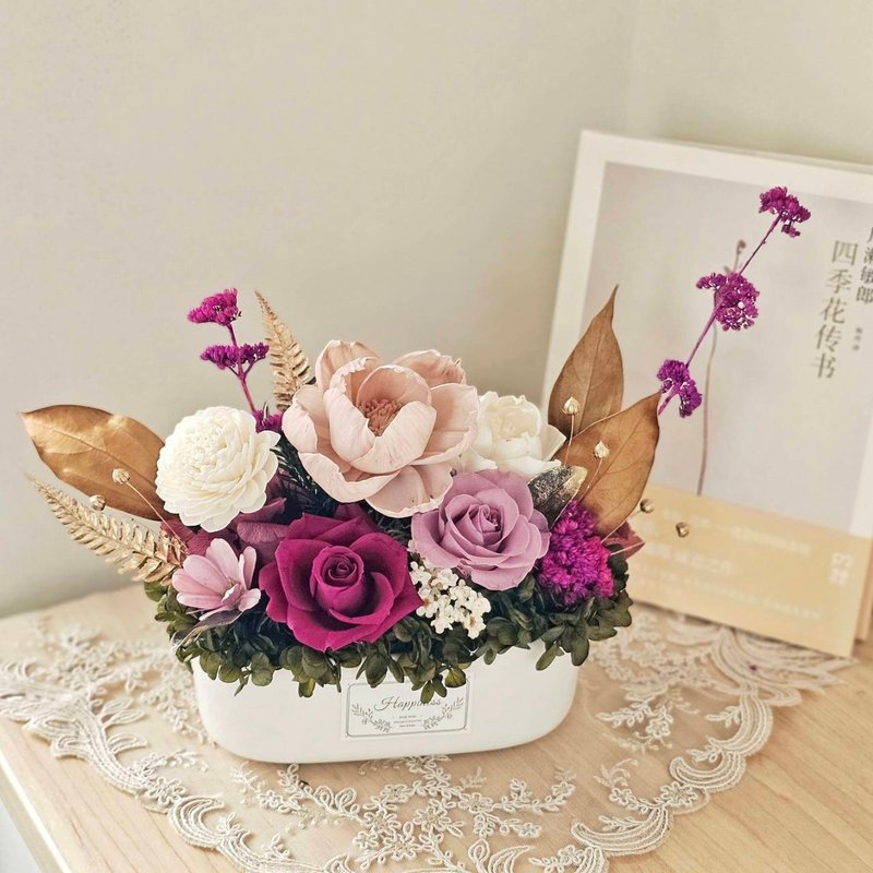 | Everlasting Flower Gift | Bordeaux Purple Everlasting Congratulations Flower Gift Table Flower - ช่อดอกไม้แห้ง - พืช/ดอกไม้ สีม่วง