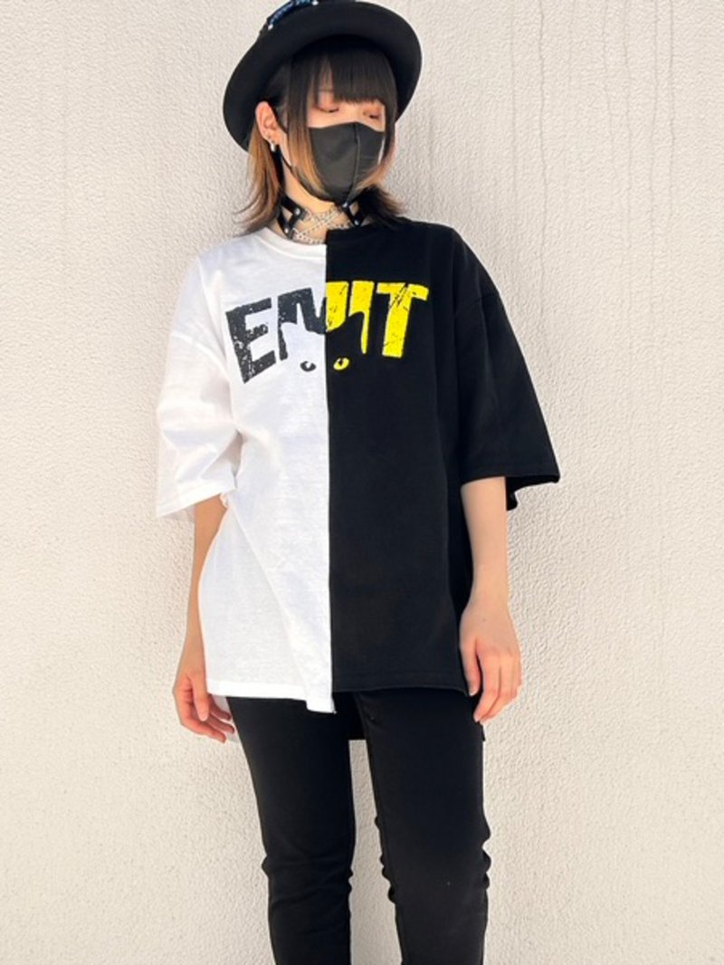 CAT切り替えハーフTシャツ/Fサイズ/hellcatpunks/hcp-t-0213 - 女 T 恤 - 棉．麻 黑色