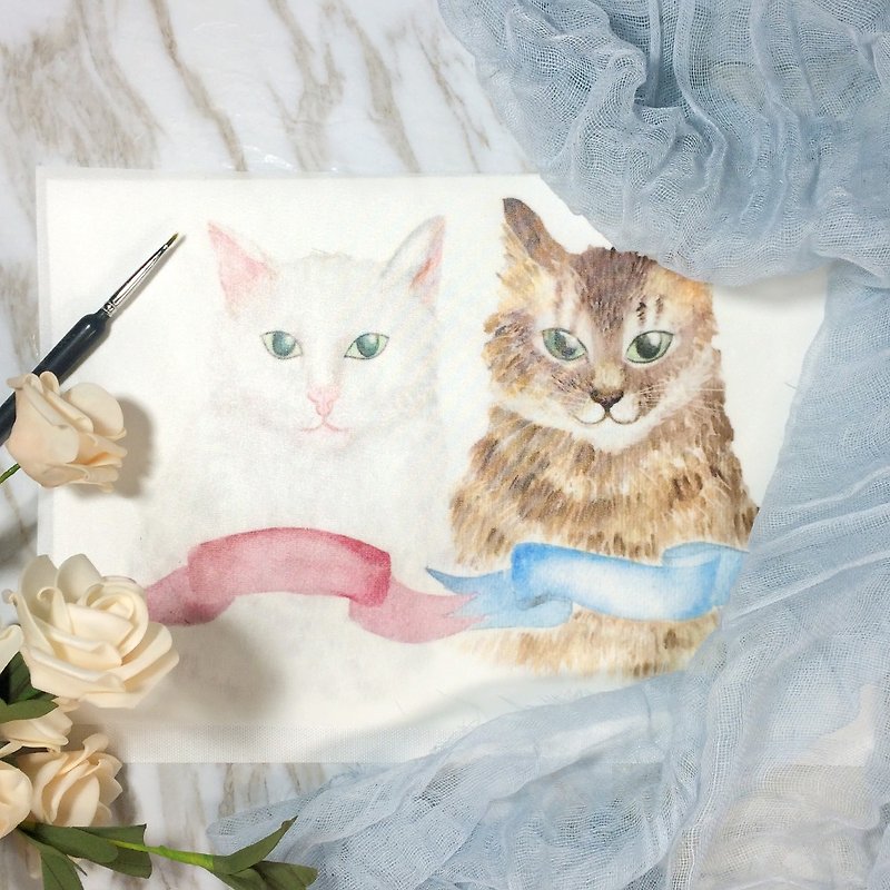 客製化水彩寵物畫像連相框 寵物插畫訂製 客製化禮物 - 似顏繪/人像畫 - 其他材質 