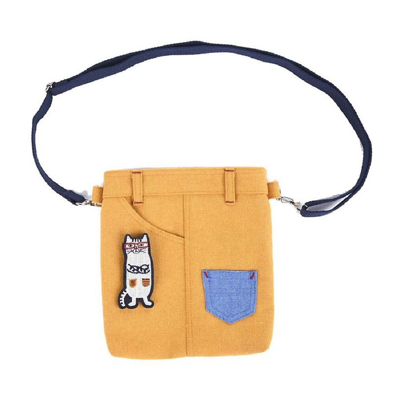 Kusuguru Japan 腰包 斜背包 多口袋包 可拆式多功能造型包-黃色 - 側背包/斜背包 - 棉．麻 黃色