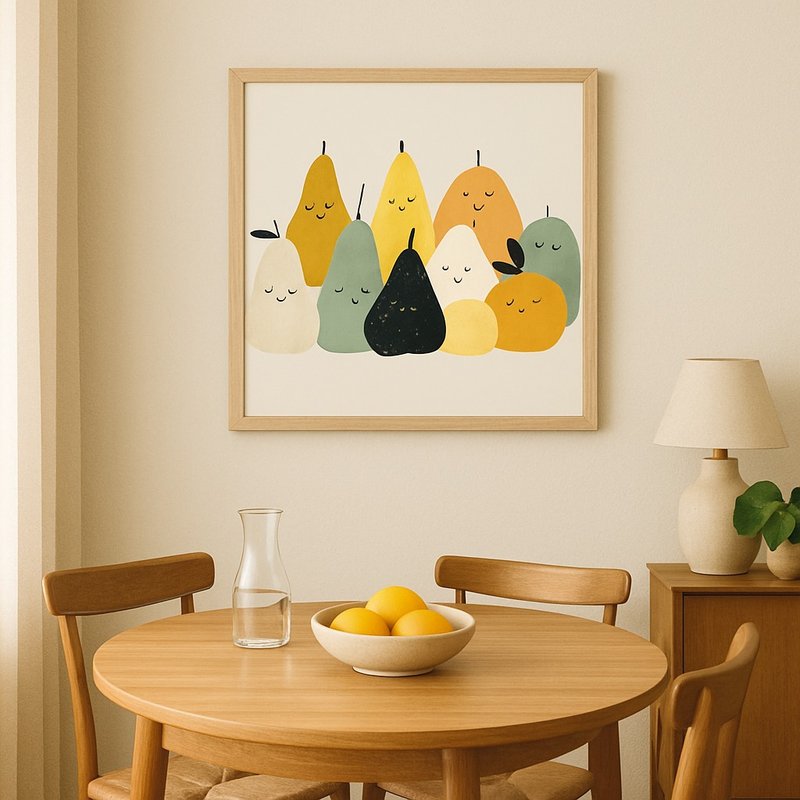 Happy Orchard | Whimsical Fruit Illustration | Giclée Print | Children's Room Dining Room Decor | Nordic Home Decor - Posters - Cotton & Hemp 