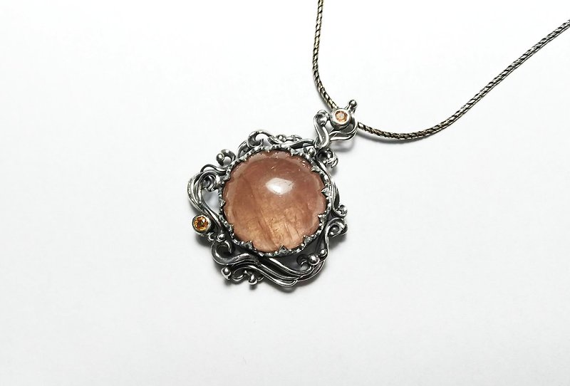 <gem series> Morgan stone retro design big pendant - Necklaces - Gemstone Orange