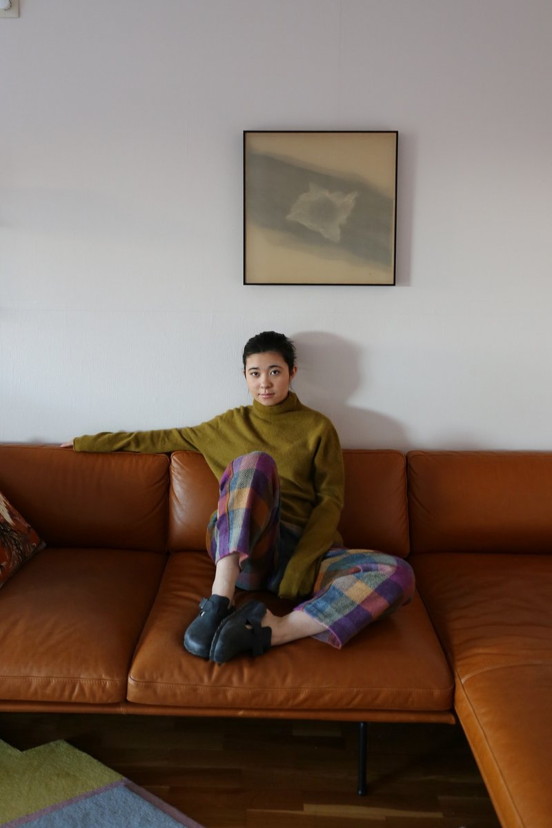 紫陌 北歐風 紫色藍綠彩色格子羊毛混紡微收腳長褲 - 女長褲 - 羊毛 