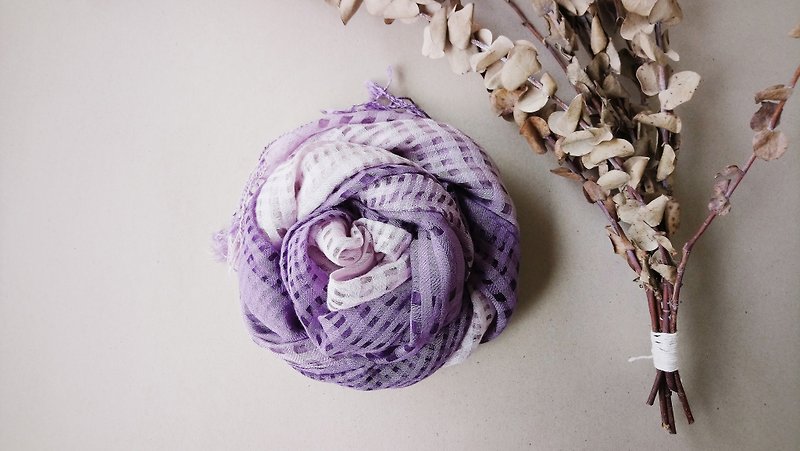 Zhiran Life-Natural Plant Dyed Plaid Silk Cotton Scarf/Purple - ผ้าพันคอ - ผ้าไหม 