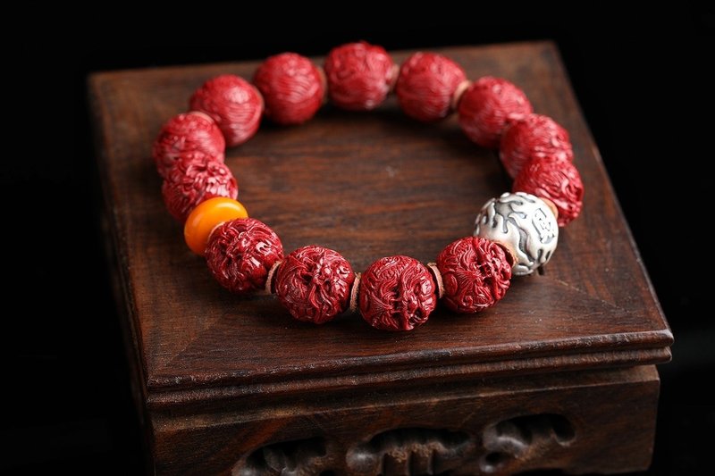 Natural cinnabar purple gold sand dragon ball bracelet cinnabar content more than 93% - สร้อยข้อมือ - เครื่องเพชรพลอย 