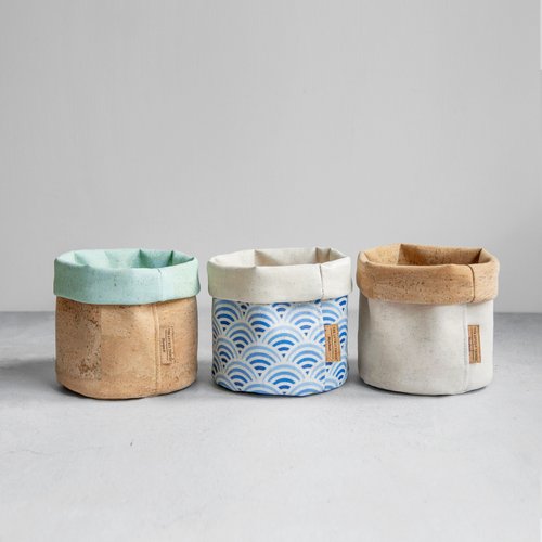 TwoTone Cork Storage Basket Blue Pattern/White (Handmade/Vegan