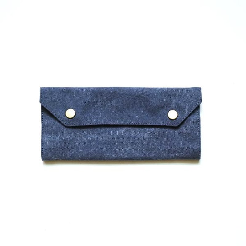 Exclusive order-leather custom knock-on and washed canvas handmade bag (environmental chopstick set) (tableware set) - Toiletry Bags & Pouches - Cotton & Hemp Blue
