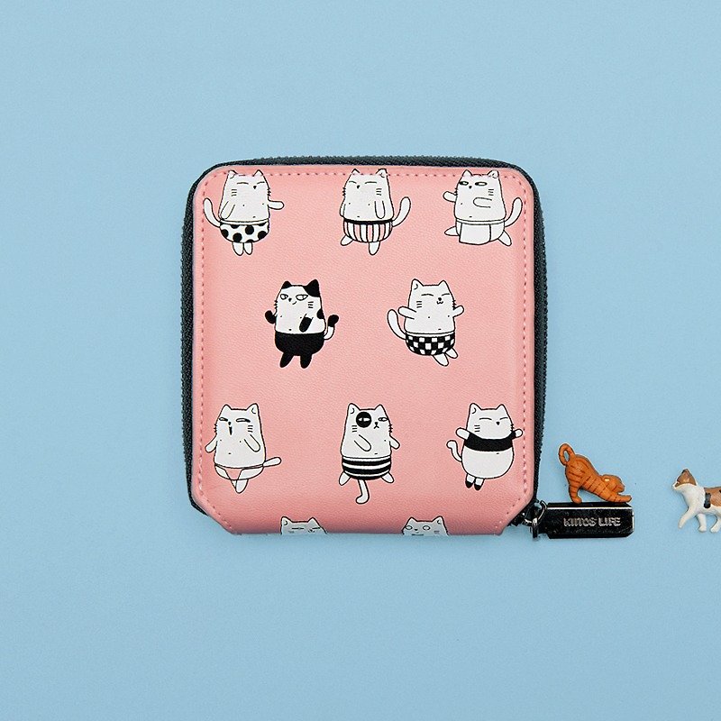 KIITOS  LIFE  動物系列短款皮革錢包--貓款 - 銀包 - 真皮 粉紅色