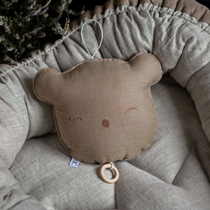 Musical toy lullaby teddy bear pillow for baby - Cacao nursery mobile - Kids' Toys - Linen Brown