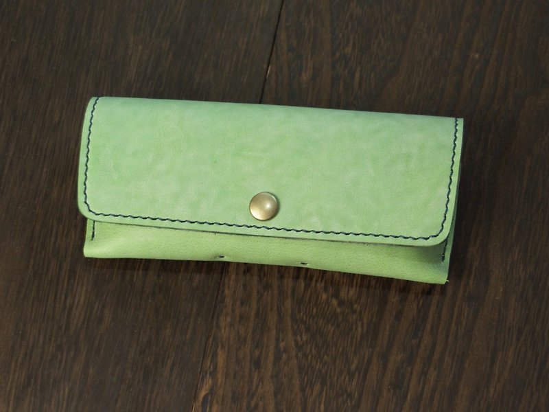 Italian Waxed Leather SIBILLA eyeglass case Light Green / Hand sewing - Glasses & Frames - Genuine Leather Green