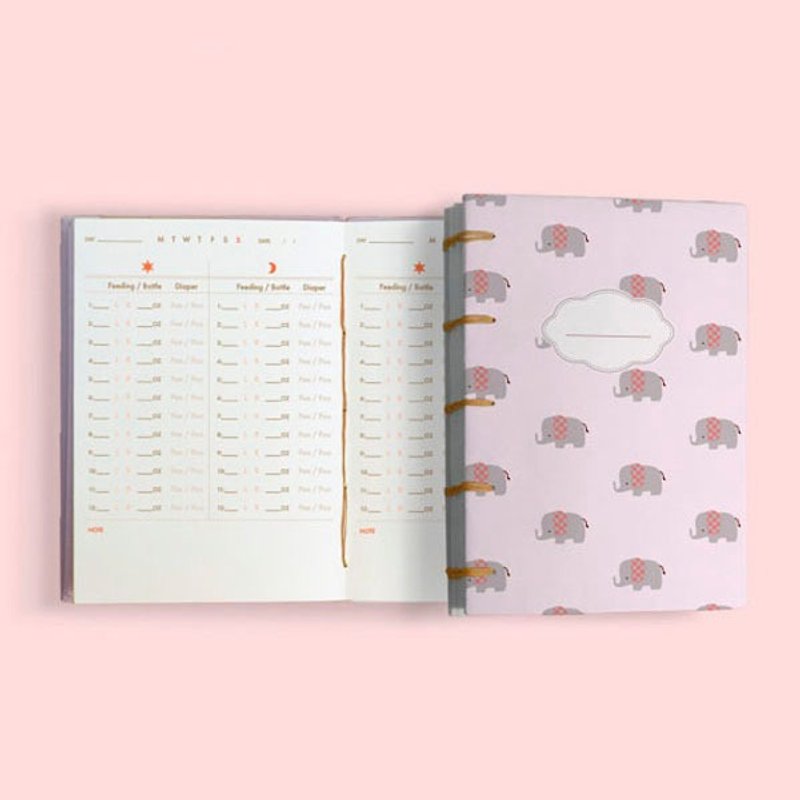 Baby Log Craftbook Maker (DIY Notebook / Bookbinding Kit) - Baby Girl / Pink Elephant - Wood, Bamboo & Paper - Paper Pink