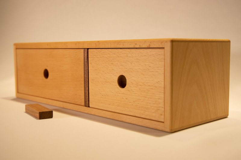 [It must be made of wood] Desktop single-layer double-drawing storage box-can be easily locked - กล่องเก็บของ - ไม้ สีนำ้ตาล