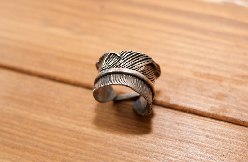 印地安手工純銀羽毛戒指 - 戒指 - 其他金屬 銀色
